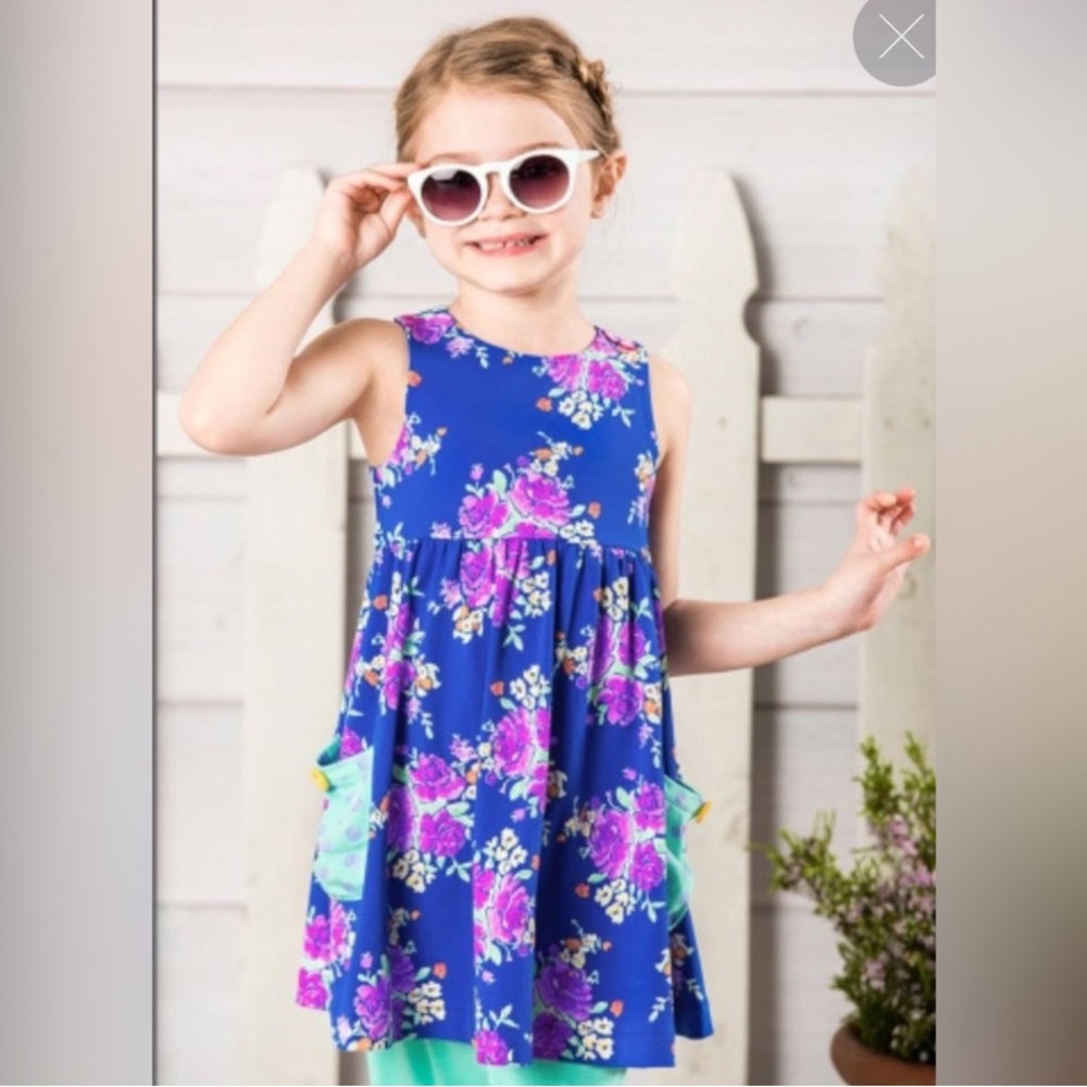 Matilda Jane Royal Blue Floral Swing Dress with Pink and Green Accents